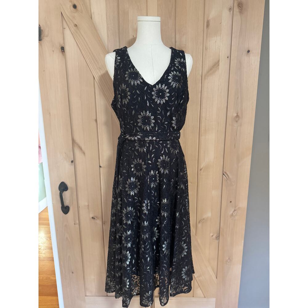 Tommy Hilfiger Black Floral Lace Overlay Midi Dress